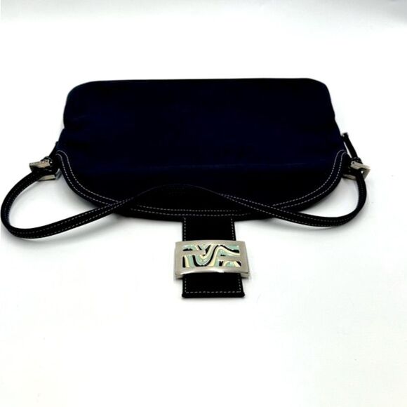 Fendi Mama Double Flap Navy Blue Canvas Limited Edition Baguette Preloved Purse - Picture 2 of 16